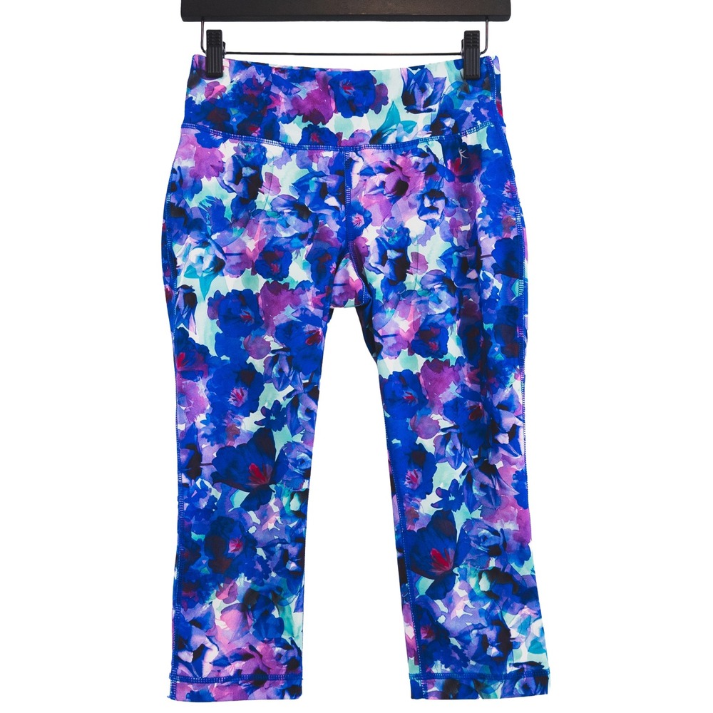 Danskin Now Capri Leggings Womens XS Blue Purple Floral Workout Activewear